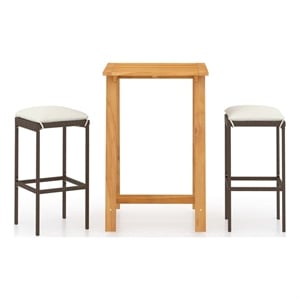 Pemberly Row 3 Piece Solid Acacia Wood Medium Bar Set in Brown/Cream