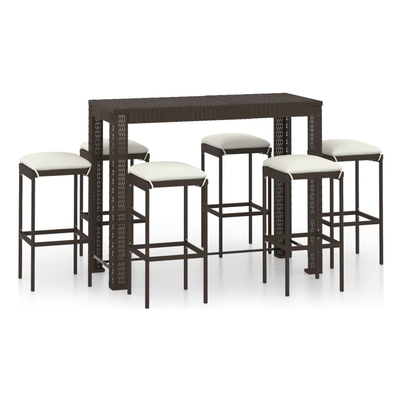 Pemberly Row 7 Piece Steel Outdoor Patio Bar Set with Cushions in Gray