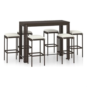 Pemberly Row 7 Piece Steel Outdoor Patio Bar Set with Cushions in Gray