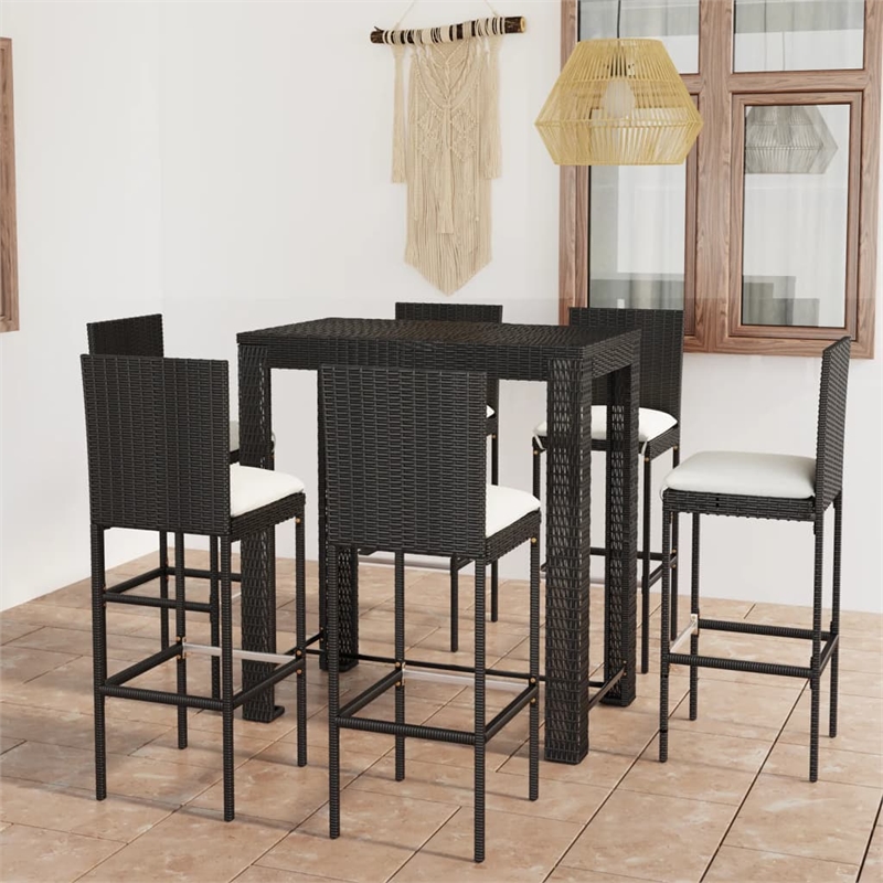 Pemberly Row 9 Piece Poly Rattan Large Outdoor Patio Bar Set in Gray