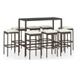 Pemberly Row 9 Piece Steel Outdoor Patio Bar Set with Cushions in Brown