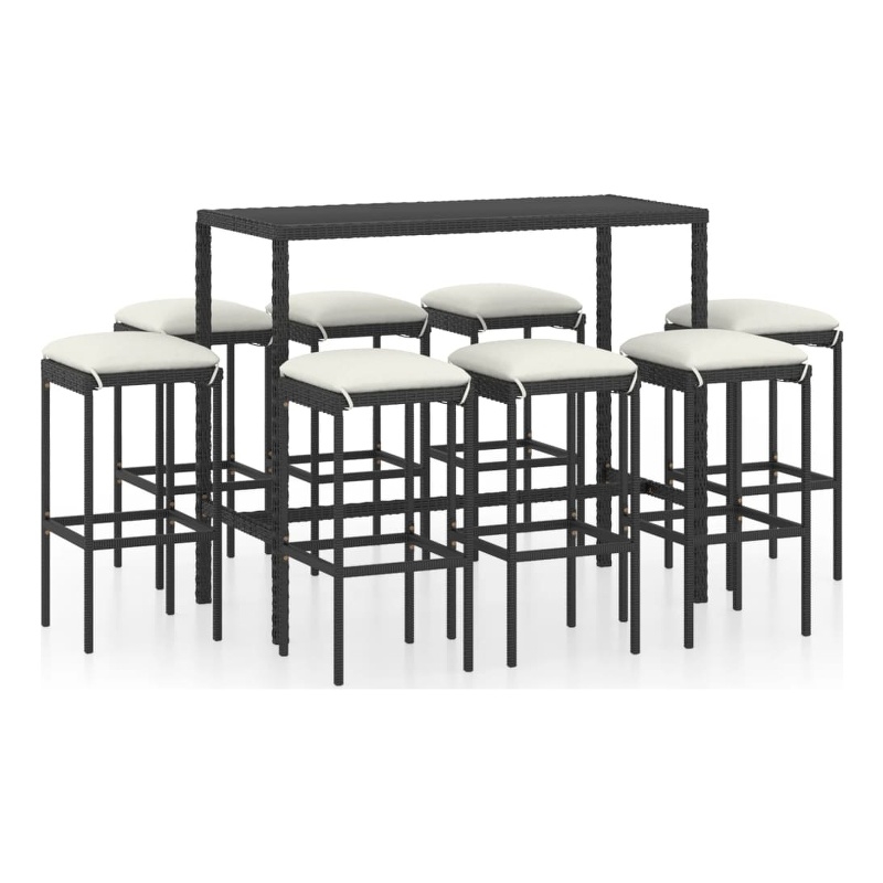 Pemberly Row 9 Piece Steel Outdoor Patio Bar Set in Black/White/Cream