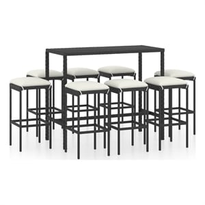 Pemberly Row 9 Piece Steel Outdoor Patio Bar Set in Black/White/Cream