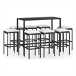 Pemberly Row 9 Piece Steel Outdoor Patio Bar Set in Black/White/Cream