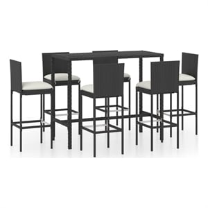 Pemberly Row 7 Piece Poly Rattan Bar Set in Black/White/Cream