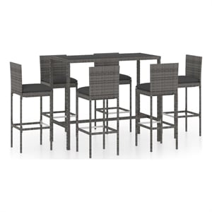 Pemberly Row 7 Piece Poly Rattan Outdoor Patio Bar Set in Gray/Anthracite