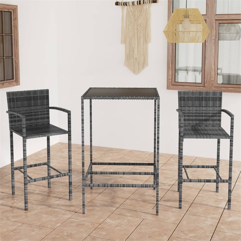 Pemberly Row 3 Piece Steel Outdoor Patio Bar Set with Cushions in Gray