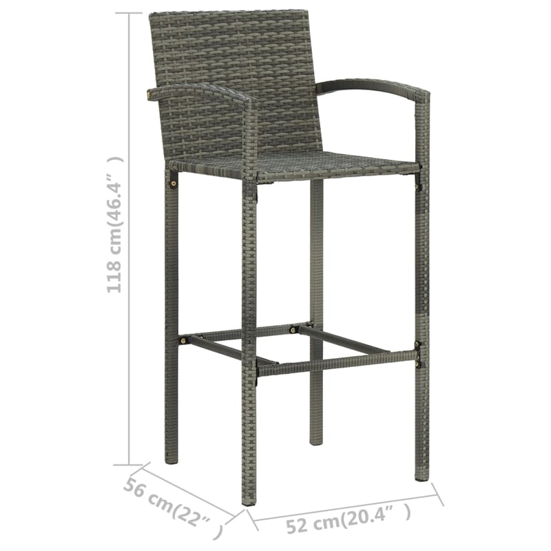 Pemberly Row 3 Piece Steel Outdoor Patio Bar Set with Cushions in Gray