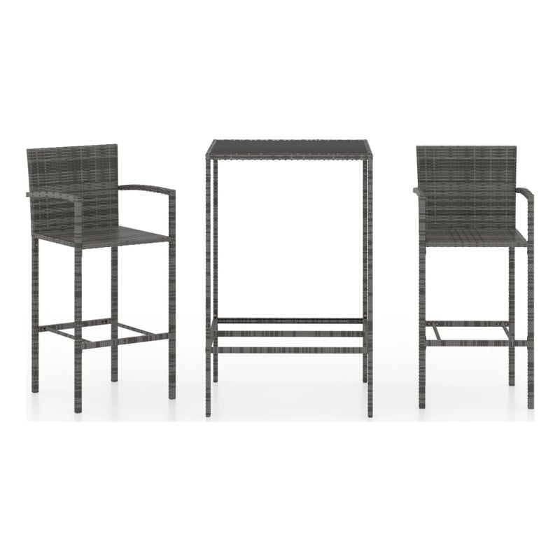 Pemberly Row 3 Piece Steel Outdoor Patio Bar Set with Cushions in Gray