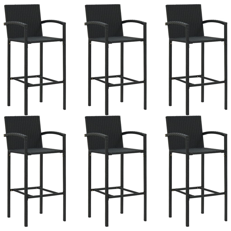 Pemberly Row 7 Piece Steel Outdoor Patio Bar Set with Cushions in Black