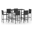 Pemberly Row 7 Piece Steel Outdoor Patio Bar Set with Cushions in Black