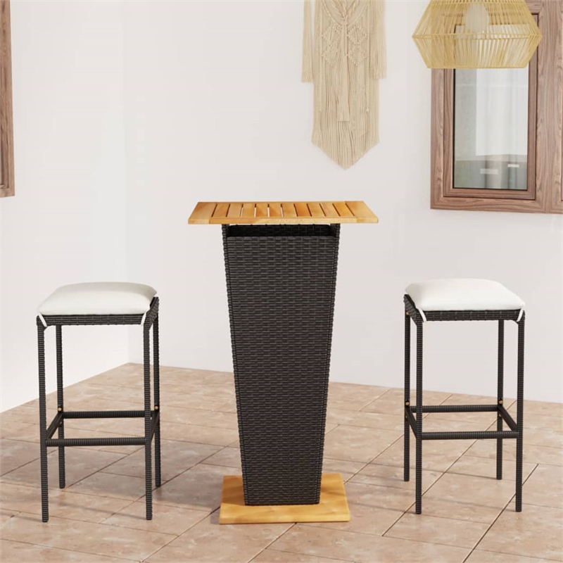 Pemberly Row 3 Piece Steel Outdoor Patio Bar Set in Black/White/Cream