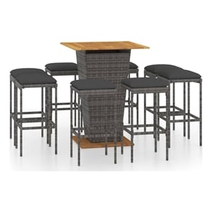 Pemberly Row 9 Piece Poly Rattan Outdoor Patio Bar Set in Gray/Anthracite