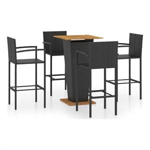 Pemberly Row 5 Piece Solid Acacia Wood Outdoor Patio Bar Set in Black