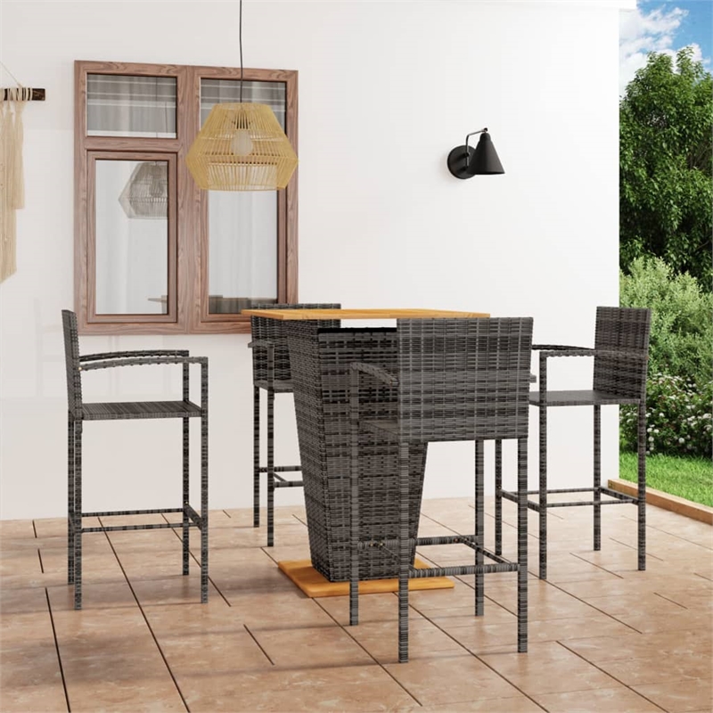 Pemberly Row 5 Piece Solid Acacia Wood Outdoor Patio Bar Set in Gray
