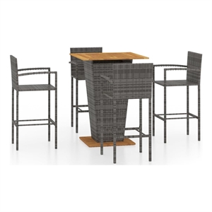 Pemberly Row 5 Piece Solid Acacia Wood Outdoor Patio Bar Set in Gray