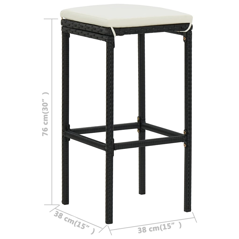Pemberly Row Steel Medium Outdoor Patio Bar Set with Cushions in Black