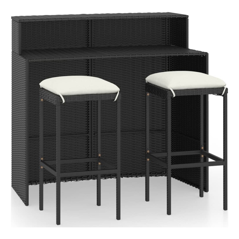 Pemberly Row Steel Medium Outdoor Patio Bar Set with Cushions in Black