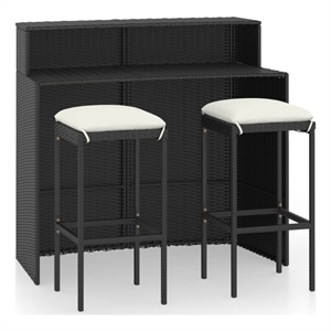 Pemberly Row Steel Medium Outdoor Patio Bar Set with Cushions in Black