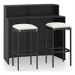 Pemberly Row Steel Medium Outdoor Patio Bar Set with Cushions in Black