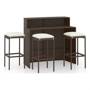 Pemberly Row Steel Outdoor Patio Bar Set with Cushions in Brown