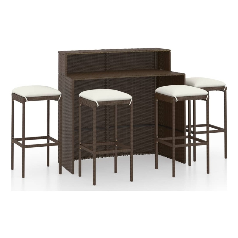 Pemberly Row 5 Piece Steel Outdoor Patio Bar Set with Cushions in Brown