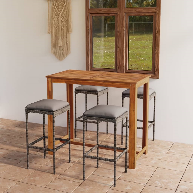 Pemberly Row 5 Piece Solid Acacia Wood Bar Set in Gray/Anthracite