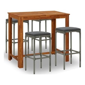 Pemberly Row 5 Piece Solid Acacia Wood Bar Set in Gray/Anthracite