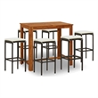 Pemberly Row 7 Piece Solid Acacia Wood Outdoor Patio Bar Set in Brown