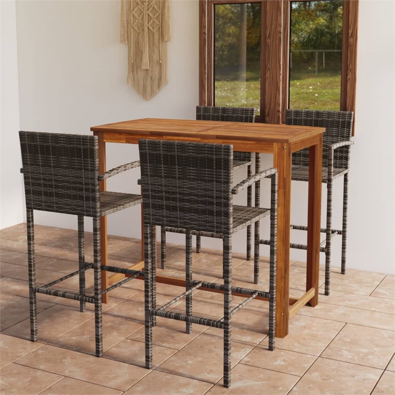 Pemberly Row 5 Piece Solid Acacia Wood Medium Bar Set in Gray/Brown