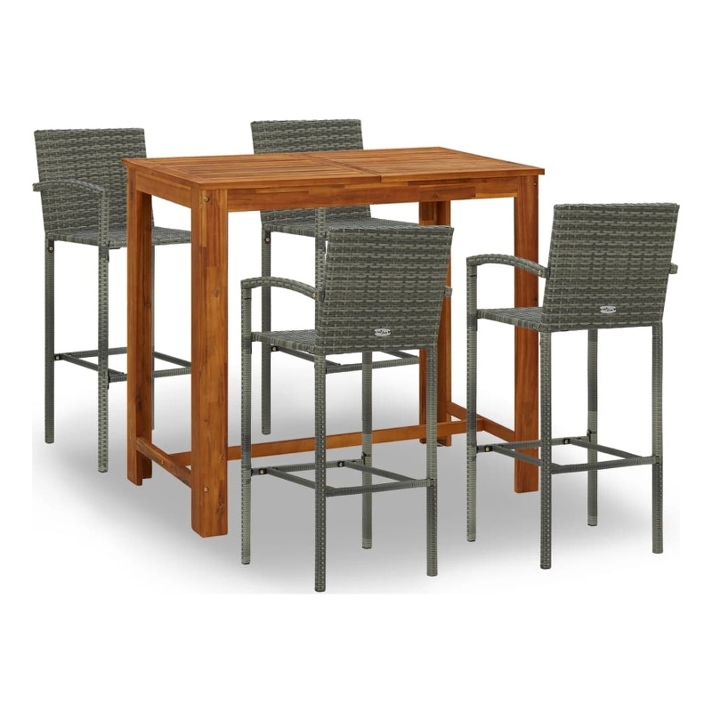 Pemberly Row 5 Piece Solid Acacia Wood Medium Bar Set in Gray/Brown