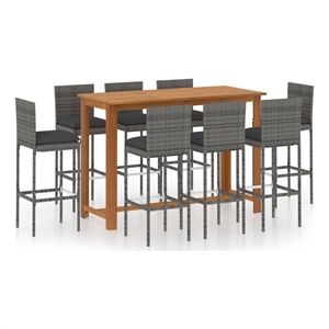 Pemberly Row 9 Piece Solid Acacia Wood Bar Set in Gray/Anthracite