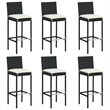 Pemberly Row 7 Piece Solid Acacia Wood Outdoor Patio Bar Set in Black