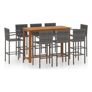 Pemberly Row 9 Piece Solid Acacia Wood Outdoor Patio Bar Set in Gray
