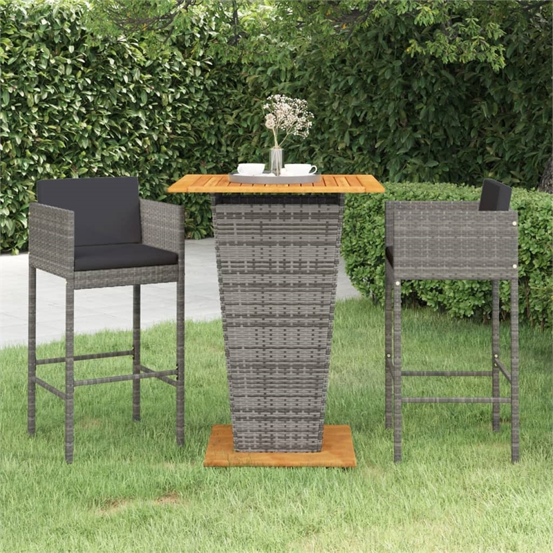 Pemberly Row 3 Piece Steel Outdoor Patio Bar Set with Cushions in Gray