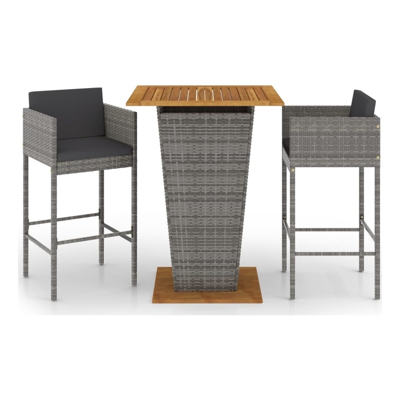 Pemberly Row 3 Piece Steel Outdoor Patio Bar Set with Cushions in Gray