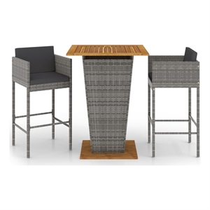 Pemberly Row 3 Piece Steel Outdoor Patio Bar Set with Cushions in Gray