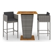 Pemberly Row 3 Piece Steel Outdoor Patio Bar Set with Cushions in Gray