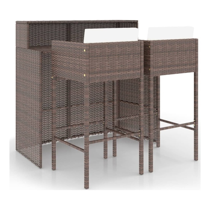 Pemberly Row 3 Piece Steel Outdoor Patio Bar Set in White/Brown/Cream