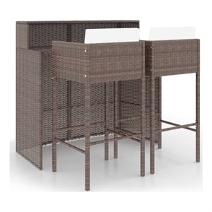 Pemberly Row 3 Piece Steel Outdoor Patio Bar Set in White/Brown/Cream
