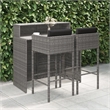 Pemberly Row Poly Rattan Large Outdoor Patio Bar Set in Gray