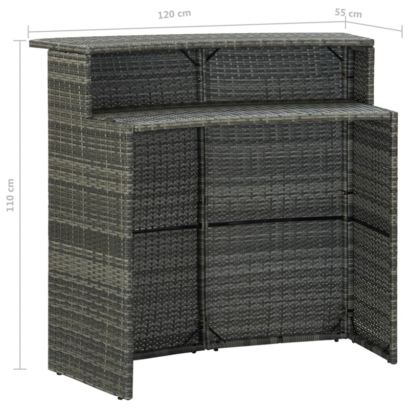 Pemberly Row Poly Rattan Large Outdoor Patio Bar Set in Gray