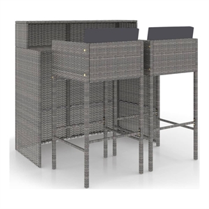 Pemberly Row Poly Rattan Large Outdoor Patio Bar Set in Gray