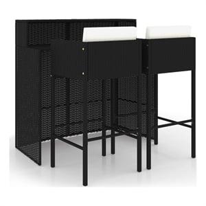 Pemberly Row 3 Piece Poly Rattan Bar Set in Black/White/Cream