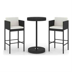 Pemberly Row 3 Piece Poly Rattan Medium Outdoor Patio Bar Set in Black