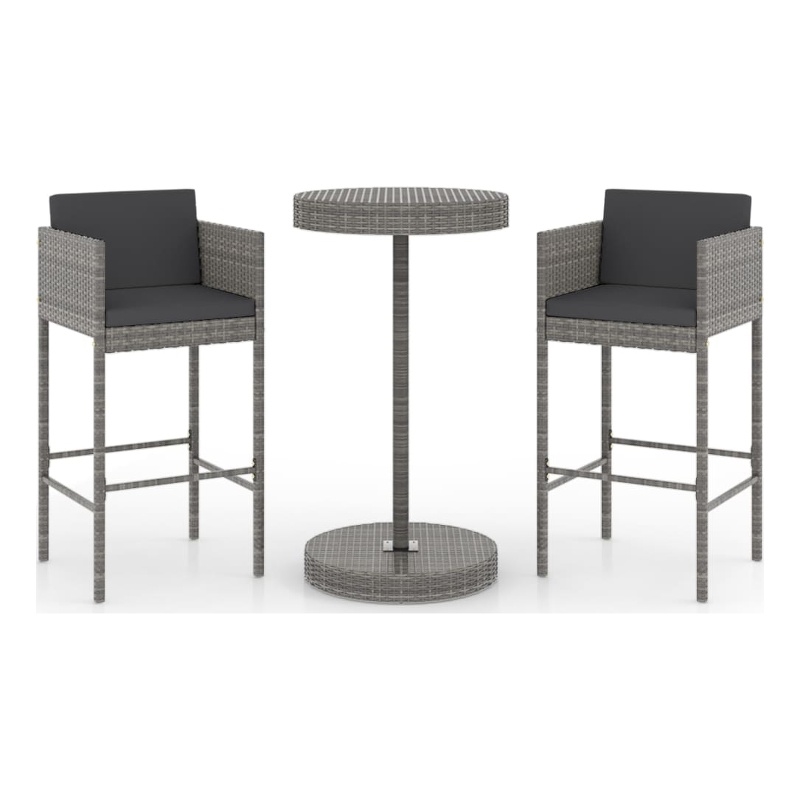 Pemberly Row 3 Piece Steel Outdoor Patio Bar Set with Cushions in Gray