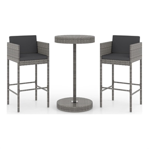 Pemberly Row 3 Piece Steel Outdoor Patio Bar Set with Cushions in Gray