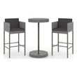 Pemberly Row 3 Piece Steel Outdoor Patio Bar Set with Cushions in Gray