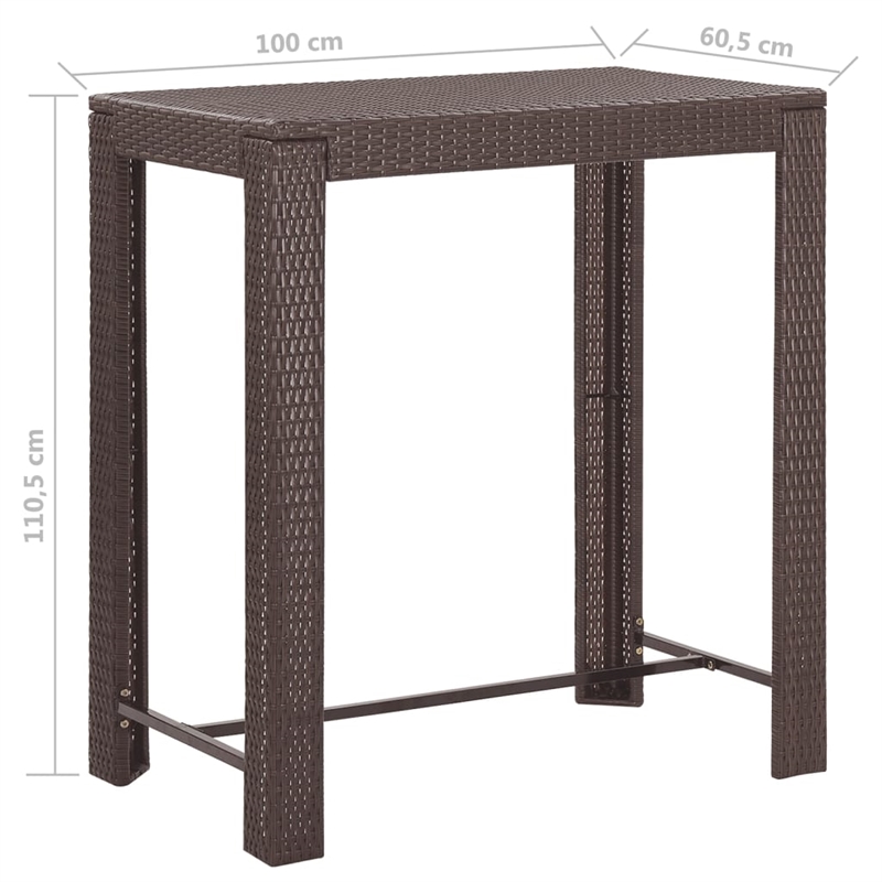 Pemberly Row 5 Piece Poly Rattan Small Outdoor Patio Bar Set in Brown