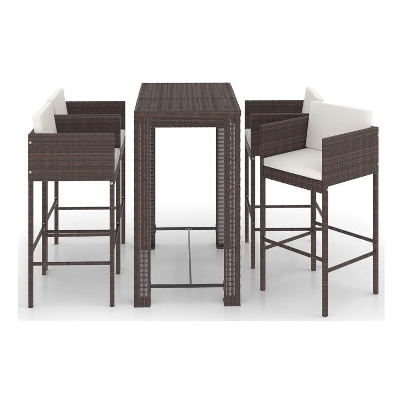 Pemberly Row 5 Piece Poly Rattan Small Outdoor Patio Bar Set in Brown